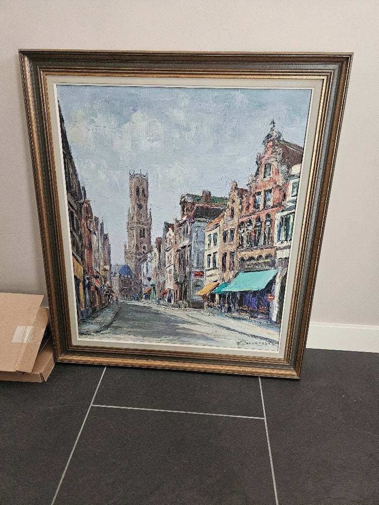 Schilderij Brugge, Antiek en Kunst, Ophalen, Oud hollands, Acrylverf, Stads- / dorpsgezicht