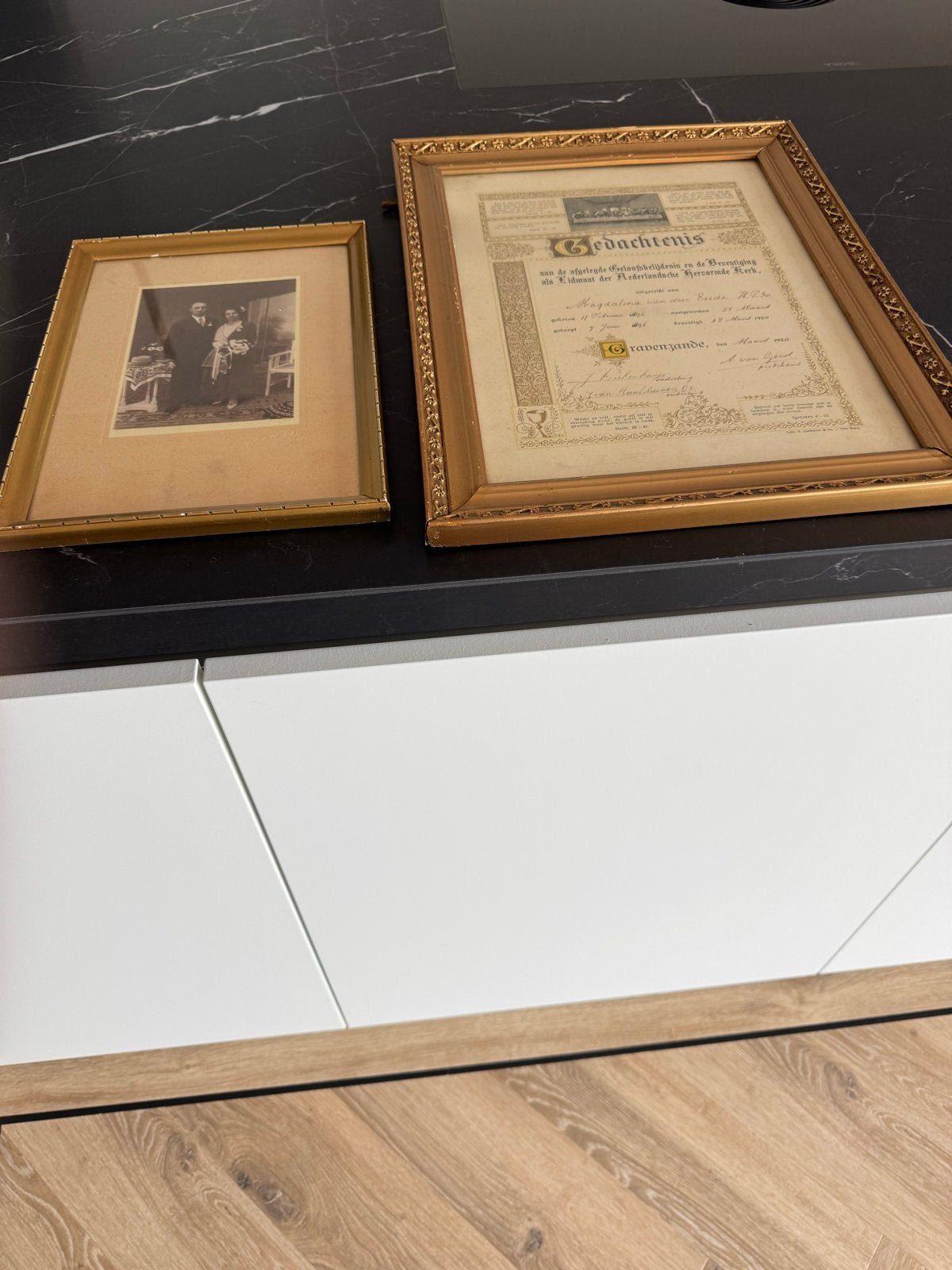 Vintage ingelijste foto en Gedenkennis document, Ophalen