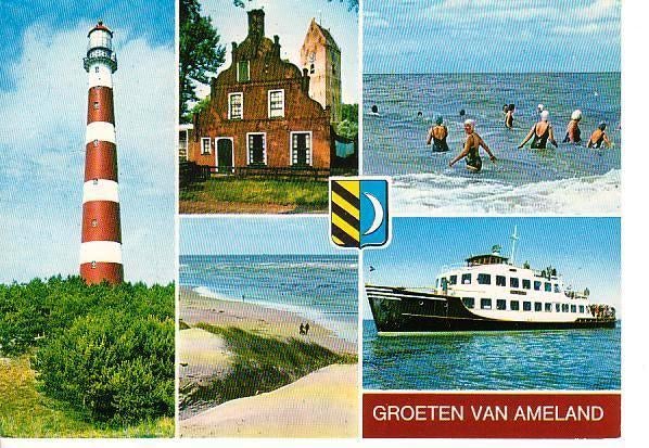 Ansichtkaart	Ameland	5-luik	vuurtoren, Verzamelen, Ansichtkaarten | Nederland, Verzenden, 1960 tot 1980, Waddeneilanden