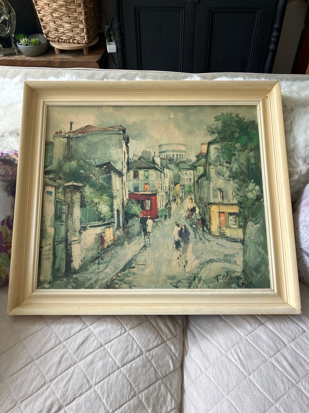 Schilderij F. Claver - Rue Norvins à Montmartre (72x63 cm), Doek, Realistisch, Ophalen of Verzenden, Gesigneerd