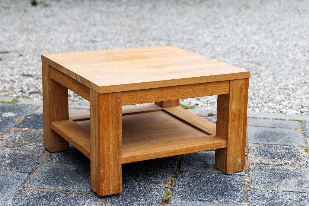 Teak houten salontafel / bijzettafel, Ophalen, 50 tot 100 cm, 50 tot 100 cm, Zo goed als nieuw