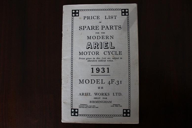Ariel 4F.31 1931 motorcycle parts list Square Four, Motoren, Handleidingen en Instructieboekjes, Ophalen of Verzenden, Overige merken