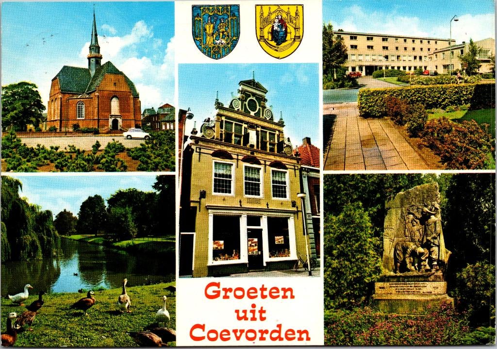 Groeten uit Coevorden - 4 ansichtkaarten, Verzamelen, Ansichtkaarten | Nederland, Verzenden, 1980 tot heden, Gelopen, Drenthe