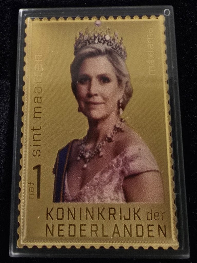 Gouden postzegel Koningin Maxima (Sint Maarten), Ophalen of Verzenden, Na 1940, Postfris