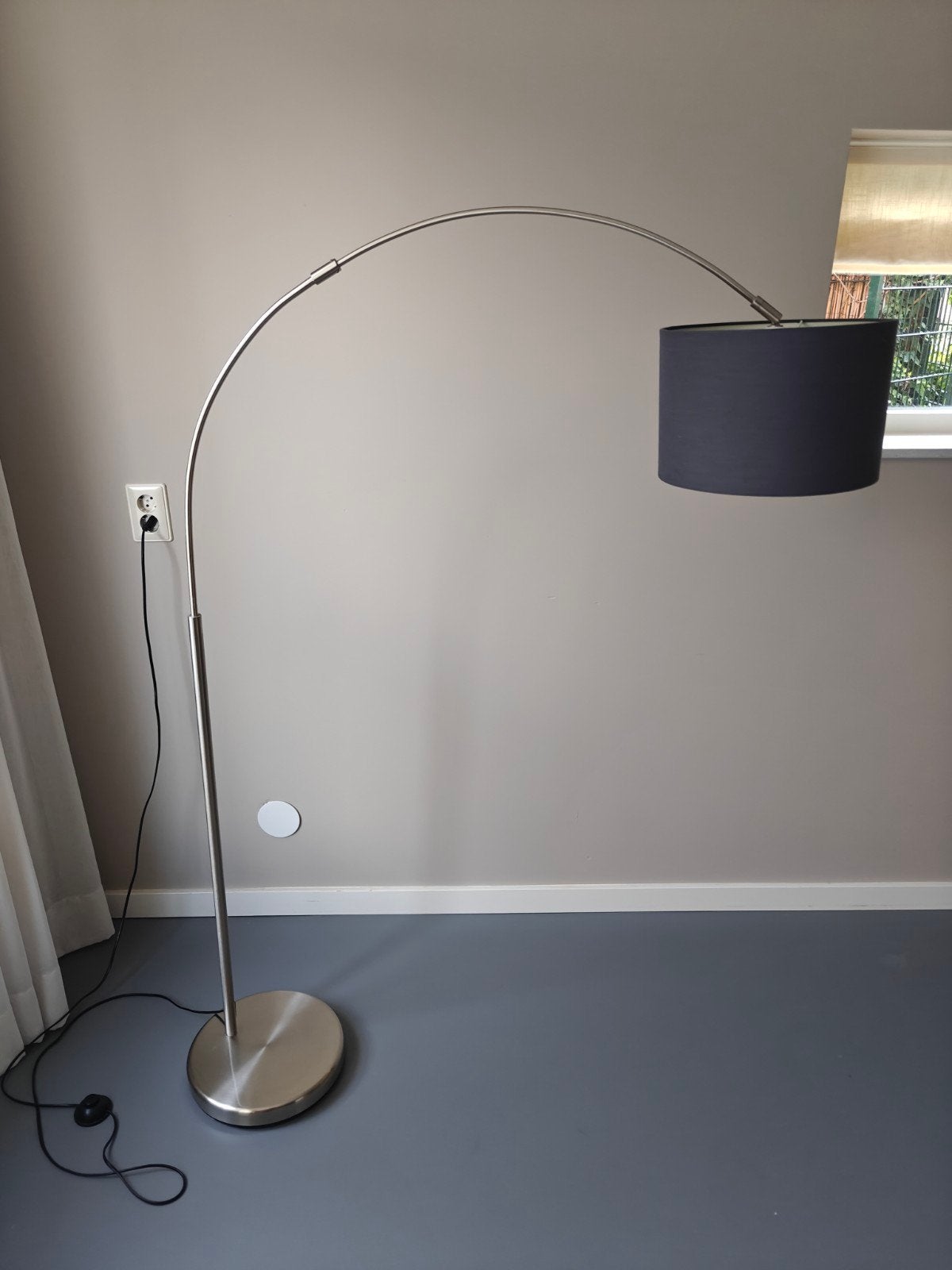 Moderne booglamp met stoffen kap, Ophalen, E27 (groot), Modern, 150 tot 200 cm