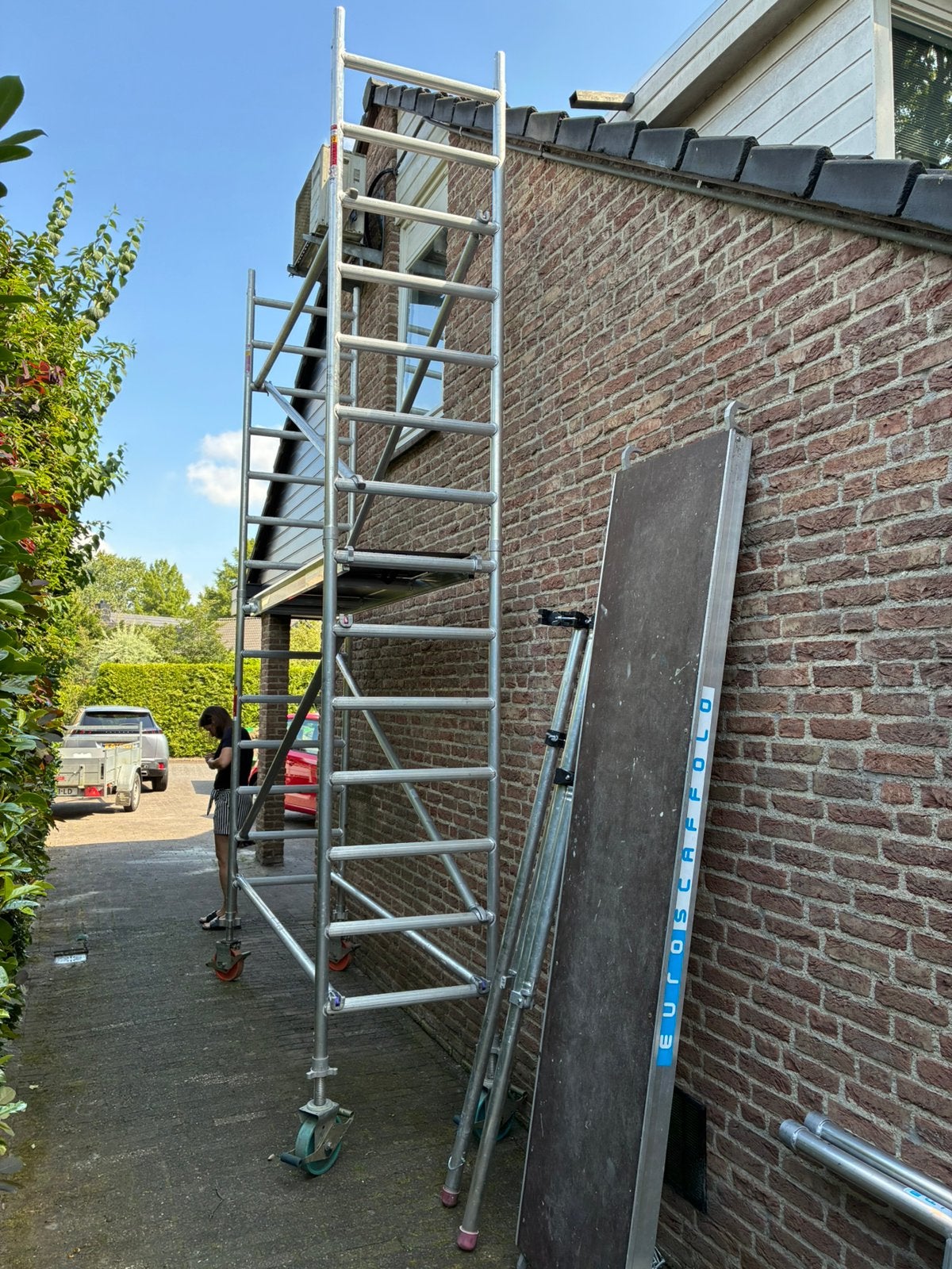 stijger verhuur werkhoogte 6,2 meter, Doe-het-zelf en Verbouw, Steigers, Ophalen, Zo goed als nieuw, Rolsteiger of Kamersteiger