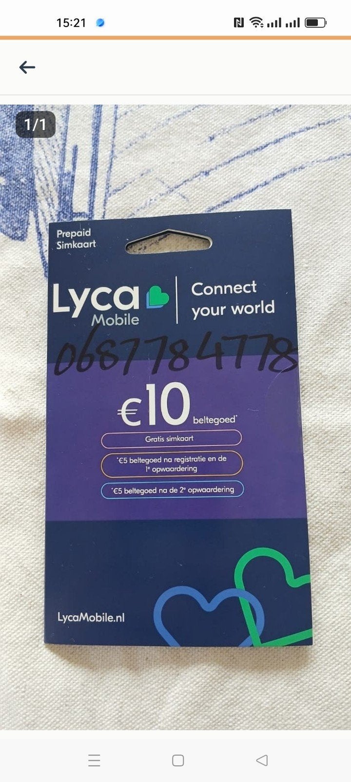 06.87.78.47.78 Lyca Mobile Prepaid Simkaart met €10 beltegoe, Telecommunicatie, Prepaidkaarten en Simkaarten, Verzenden, Nieuw