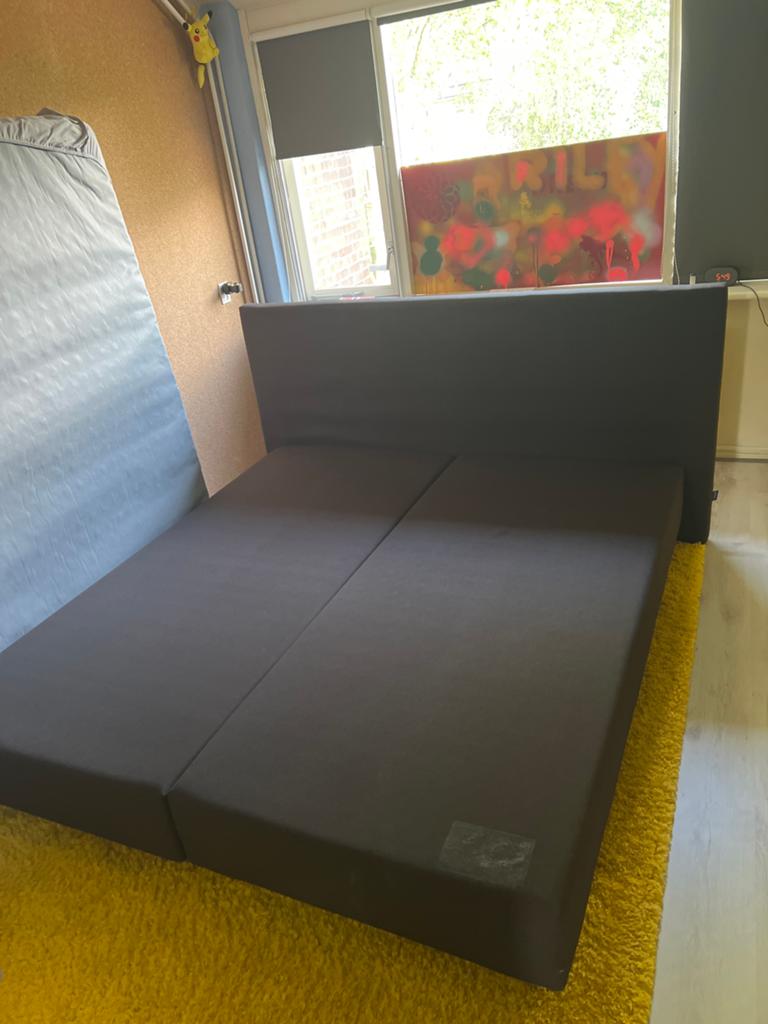 Tweepersoons boxspring bed met hoofdbord, Ophalen of Verzenden, Zo goed als nieuw, Tweepersoons, 180 cm