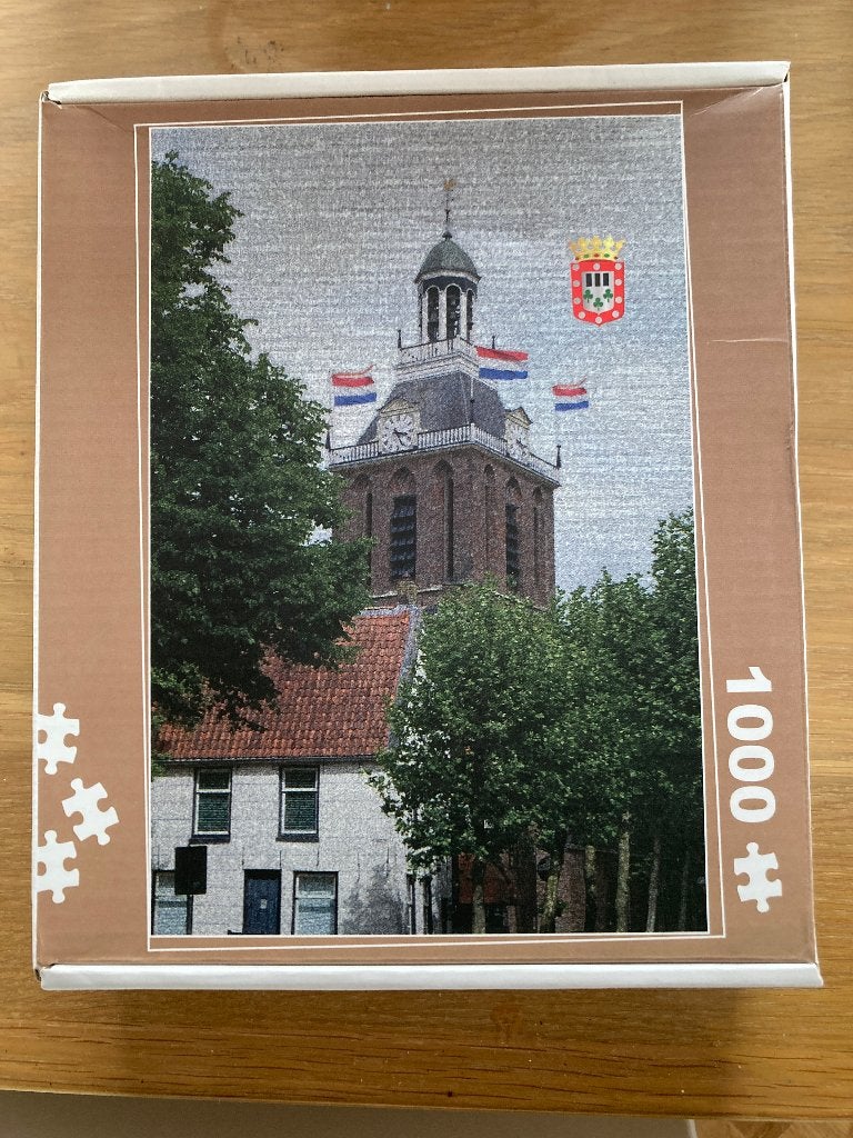 puzzel kerktoren meppel 1000 stukjes, Ophalen of Verzenden, 500 t/m 1500 stukjes, Zo goed als nieuw, Legpuzzel