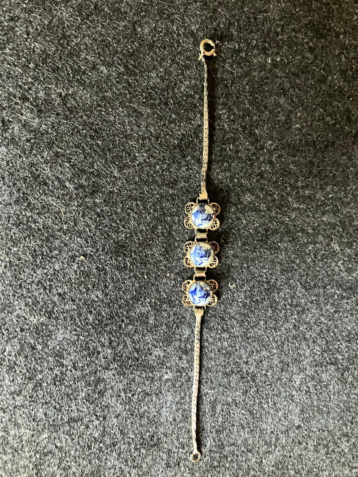 Zilveren armband met Delfts blauw motief, Ophalen of Verzenden, Zo goed als nieuw, Blauw, Zilver