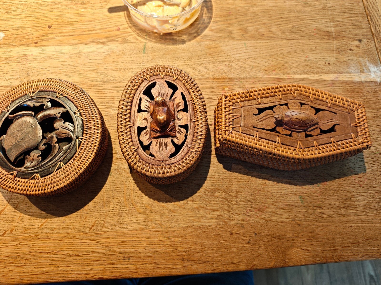 Set van 3 handgemaakte Indonesische rotan doosjes, Ophalen of Verzenden