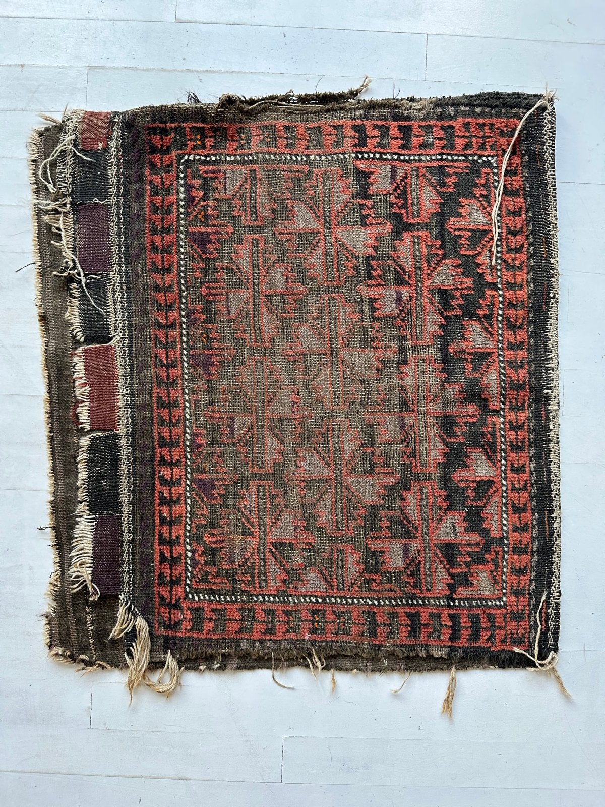 Vintage handgeweven kelim kussenhoes / kamelentas, Gebruikt, 50 tot 100 cm, Bruin, Rechthoekig