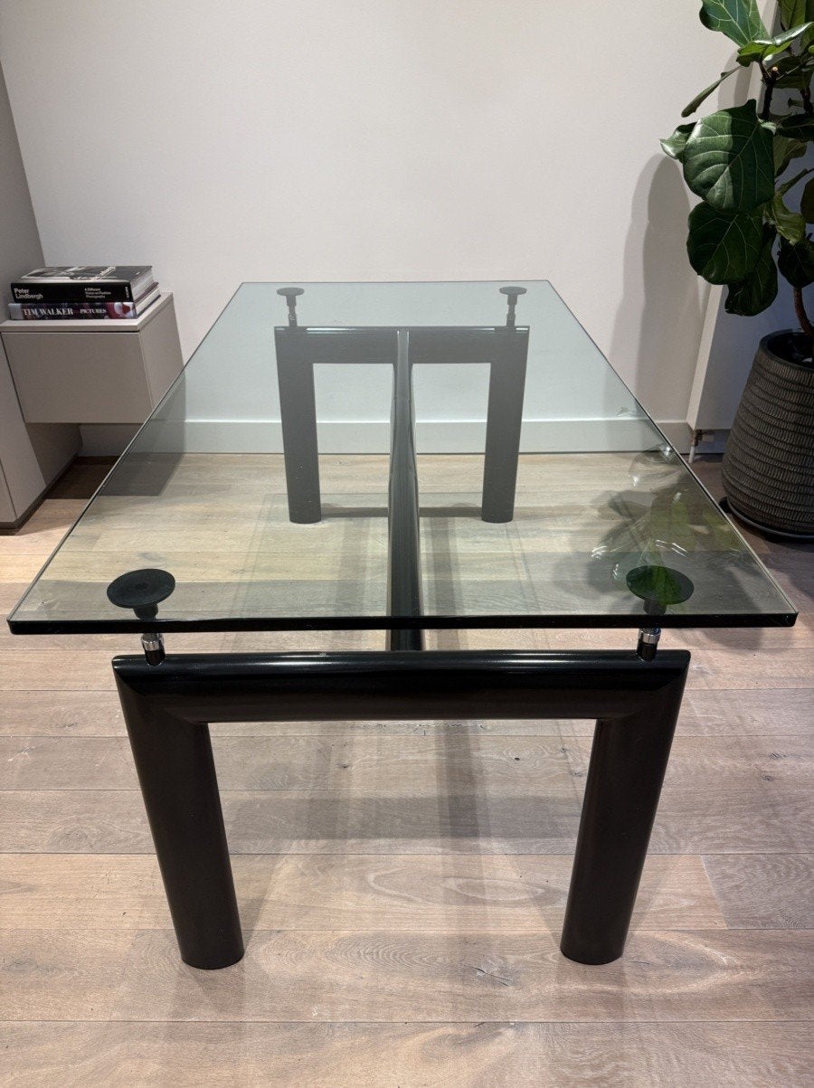 cassina lc 6 le corbusier glazen eettafel of bureautafel., Huis en Inrichting, Tafels | Eettafels, Ophalen, Gebruikt, 50 tot 100 cm