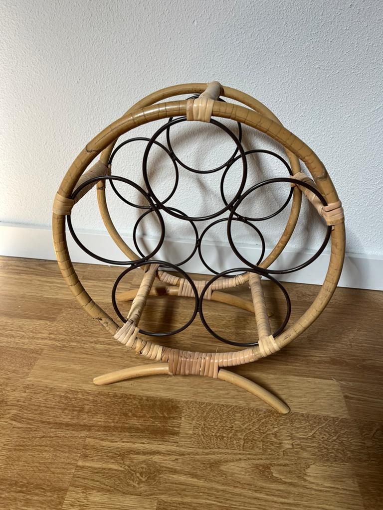Rotan wijnrek voor 5 flessen, 5 tot 15 flessen, Ophalen of Verzenden, Zo goed als nieuw, Minder dan 50 cm