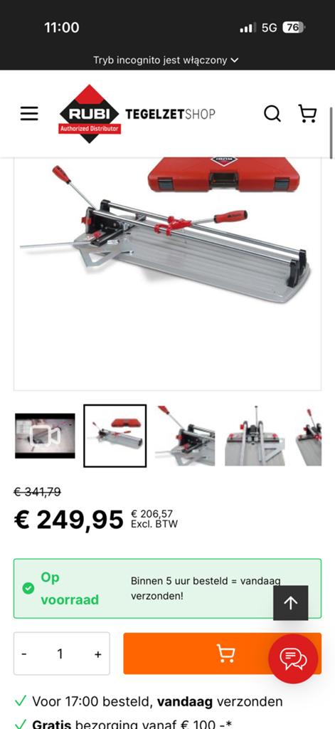 Rubi Tegelsnijder TS 43 Max | 43cm | Inclusief koffer, Ophalen, Overige typen, Minder dan 20 cm, Zo goed als nieuw