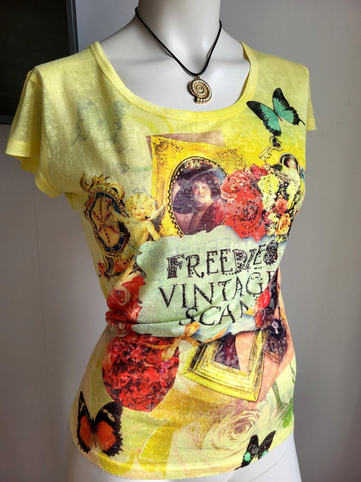 Prachtige Vintage Y2K esthetiek Grafische Top / T-shirt, Geel, Ophalen of Verzenden, Zo goed als nieuw, Vintage