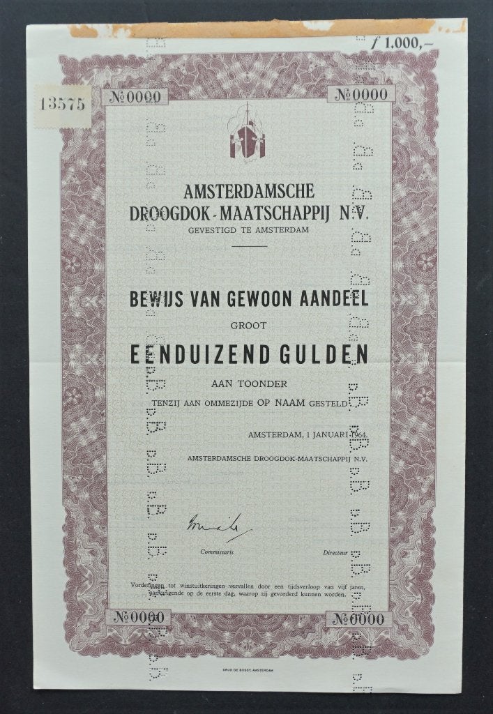Amsterdamsche Droogdok Maatschappij (NDSM) - 1964, Verzenden, 1950 tot 1970, Aandeel