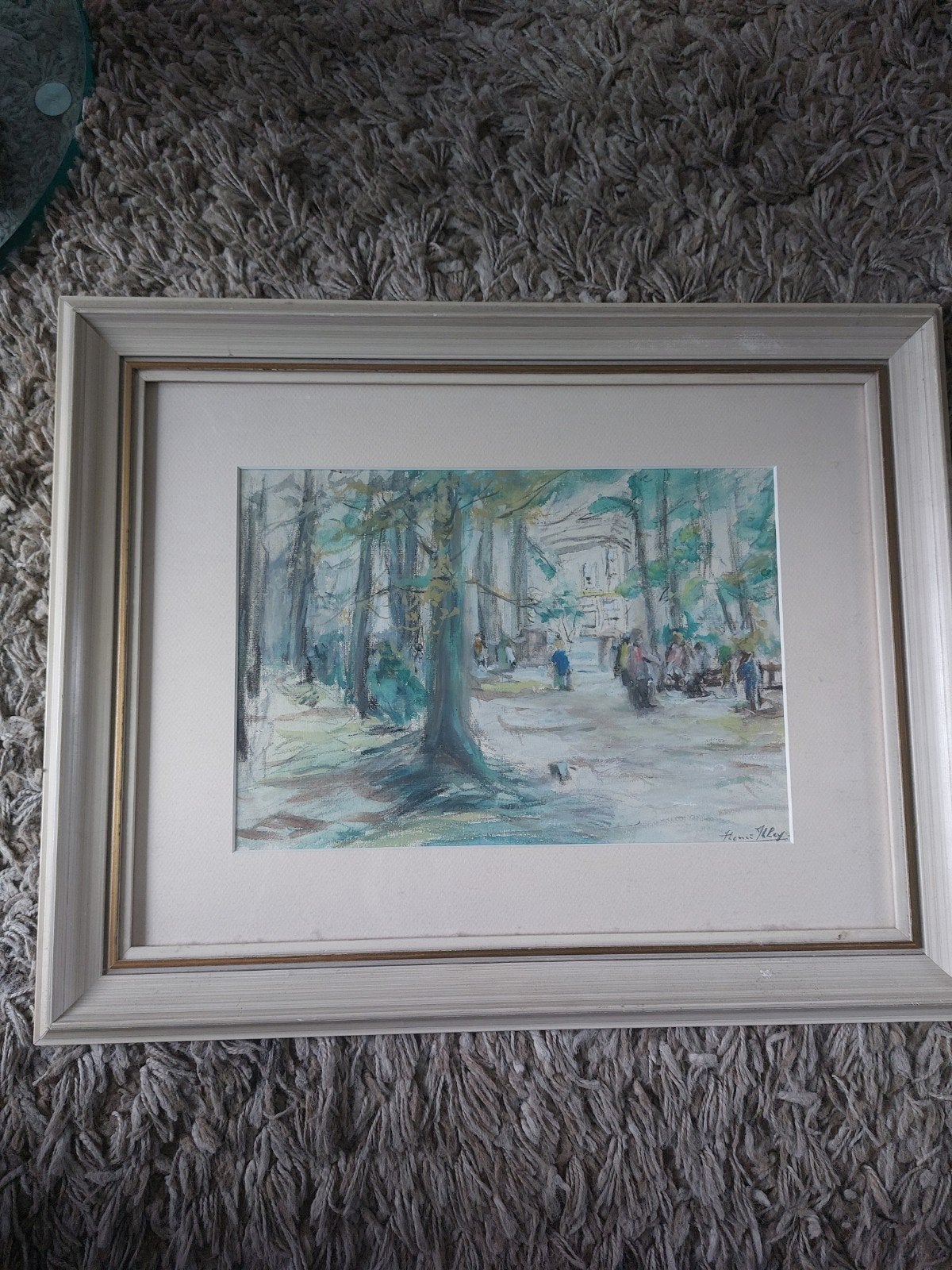 Schilderij 'Bosgezicht met figuren' gesigneerd Henri Uley, Paneel, Impressionistisch, Ophalen of Verzenden, Landschap