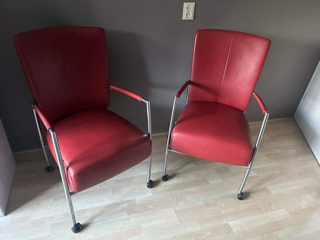 Topform fauteuils rood leer, Ophalen, Gebruikt, Modern, strak, 50 tot 75 cm
