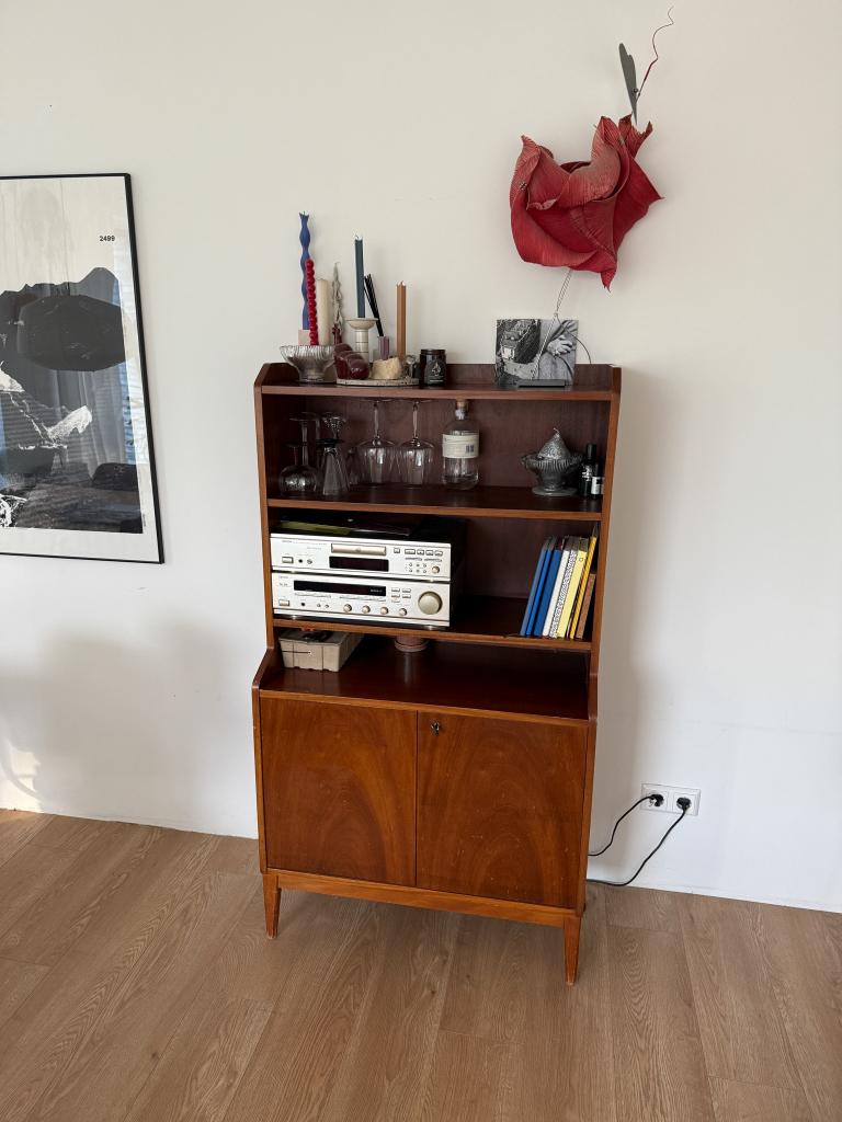 Vintage cupboard dressoir bookshelf teak wood, Minder dan 150 cm, 150 tot 200 cm, 25 tot 50 cm, Ophalen