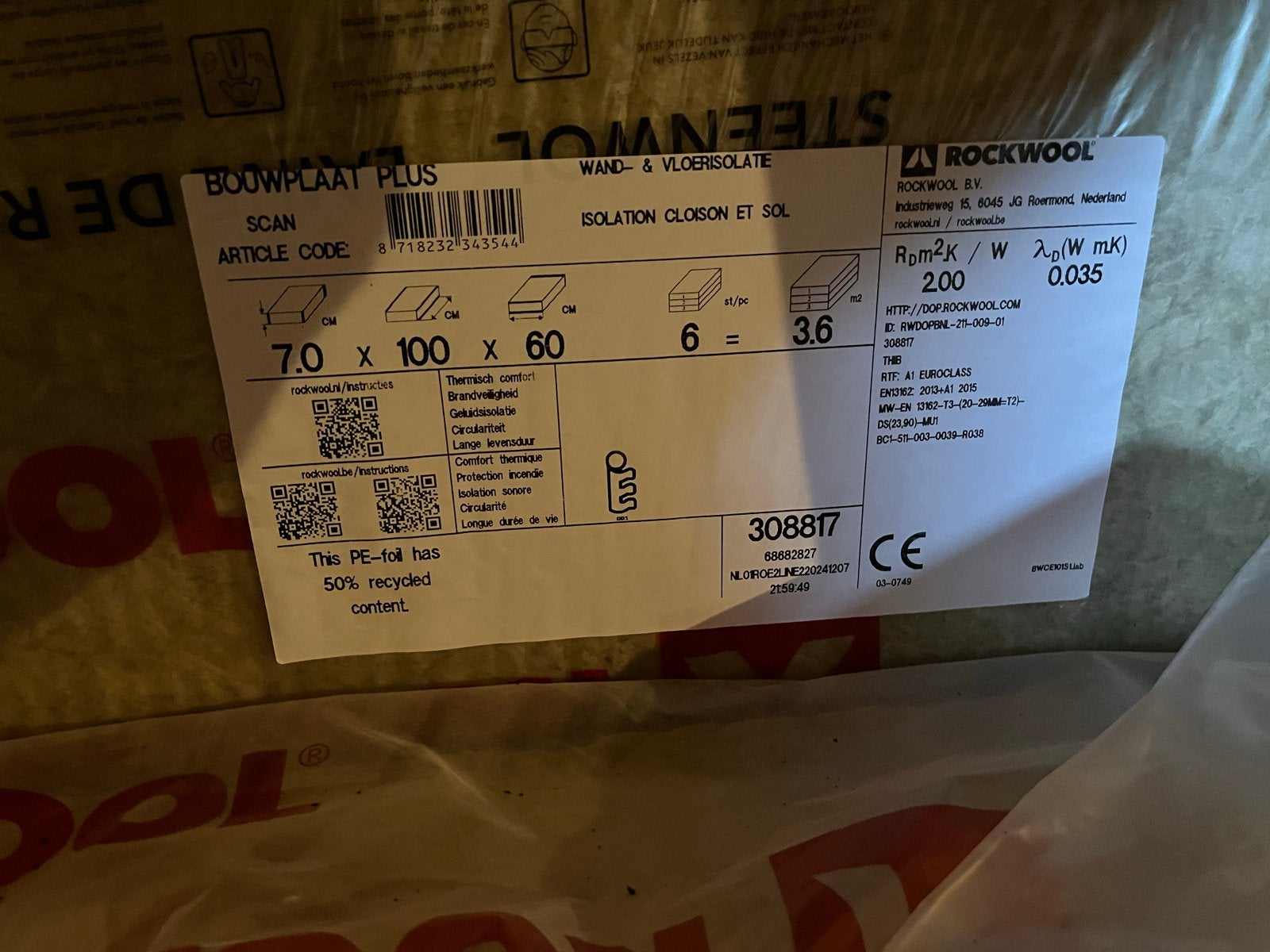 Rockwool Steenwol Isolatieplaten - Nieuw, Doe-het-zelf en Verbouw, Isolatie en Afdichting, Nieuw, Vloerisolatie, Steenwol, 4 tot 8 cm
