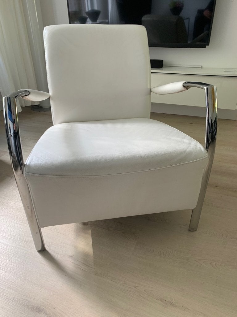Design fauteuil wit leer, Huis en Inrichting, Fauteuils, Ophalen, Gebruikt, 75 tot 100 cm, Leer