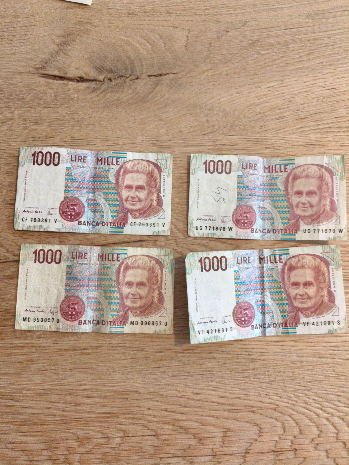 4x 1000 Italiaanse Lire biljetten - Maria Montessori, Ophalen of Verzenden, Italië, Setje
