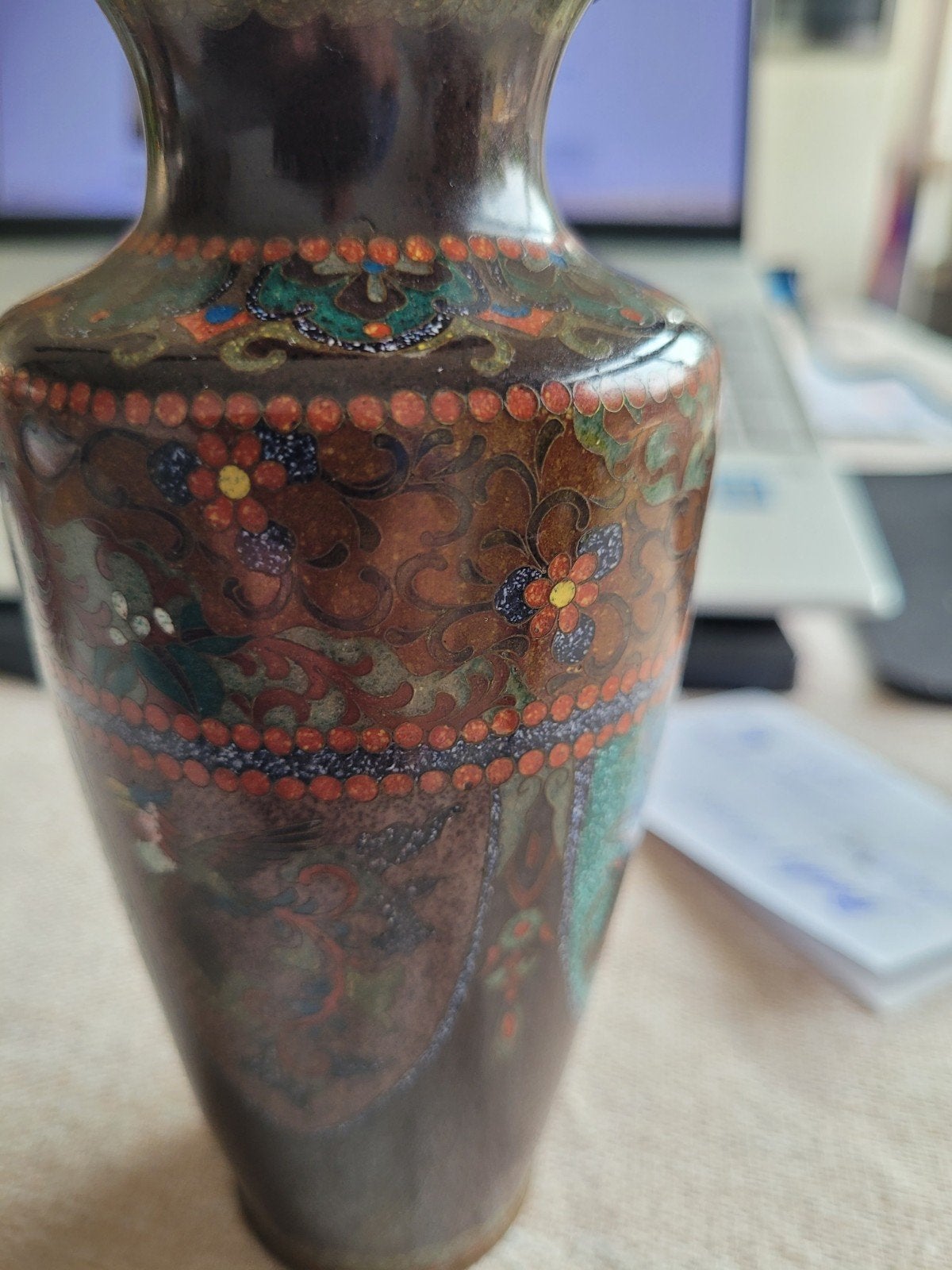 Set van 2 antieke japanse cloisonné vazen,  met bloemmotief, Ophalen of Verzenden