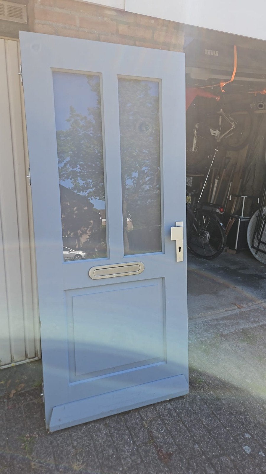 Hardhouten voordeur met brievenbus en 3-puntssluiting, Ophalen, Gebruikt, Buitendeur, 200 tot 215 cm
