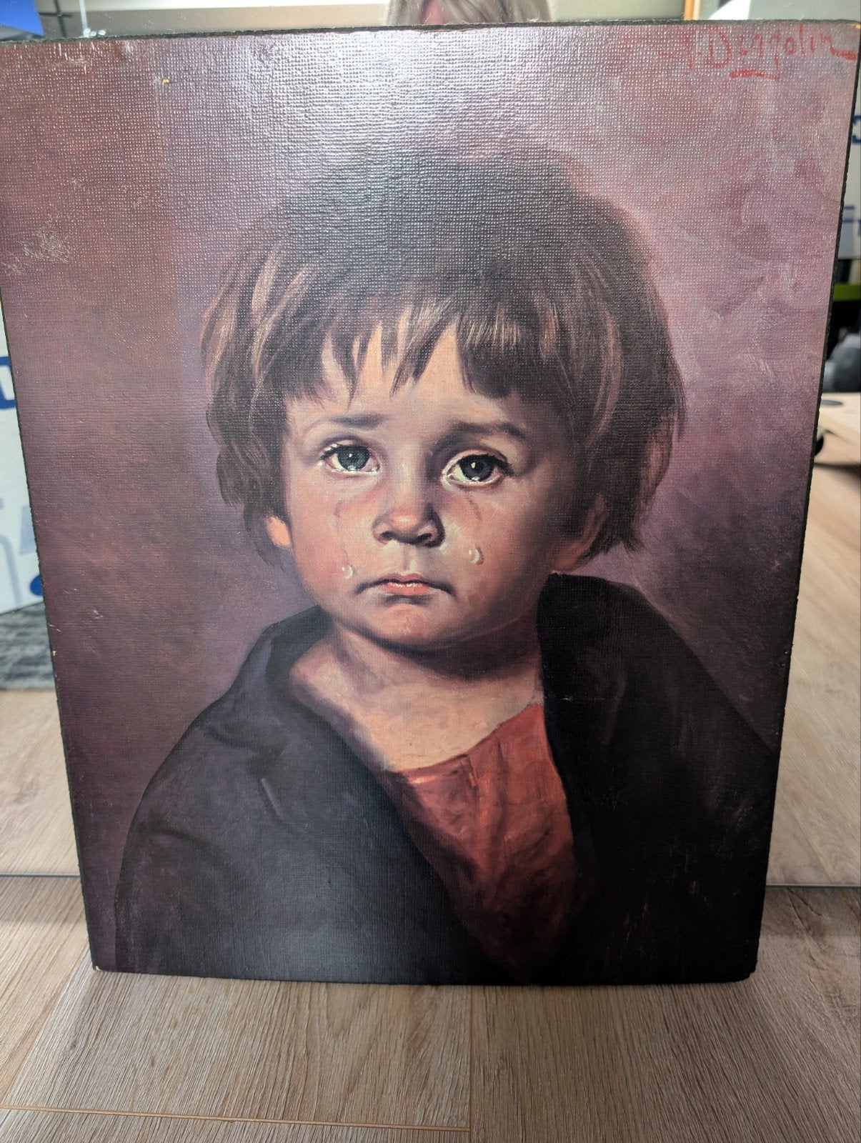 Huilende jongen op hout, replica van Giovanni Bragolin, Ophalen of Verzenden, Minder dan 50 cm, Schilderij