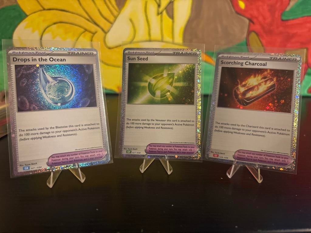 Pokémon Tool Trainer Kaarten: Drops, Sun Seed, Scorching, Ophalen of Verzenden, Zo goed als nieuw, Meerdere kaarten, Foil