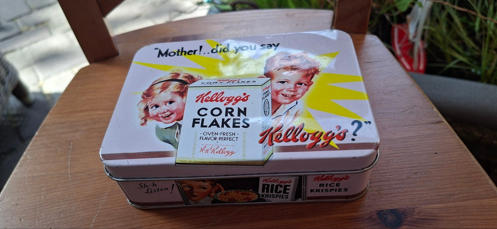 Vintage Kellogg's blik - Bewaarblik met retro afbeeldingen, Ophalen of Verzenden