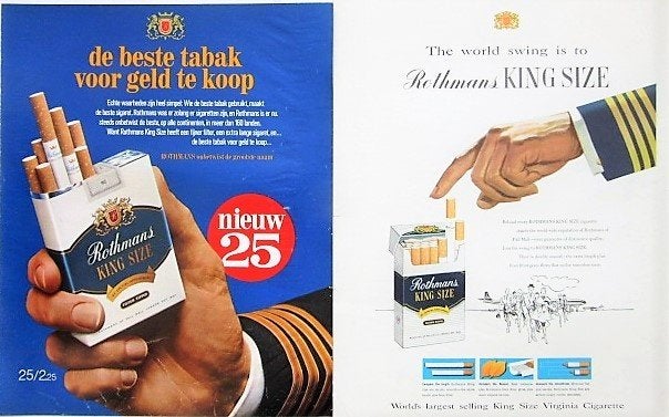 18 vintage advertenties Rothmans sigaretten 1961-84 sigaret, Ophalen of Verzenden, Gebruikt, Sigarenbandjes