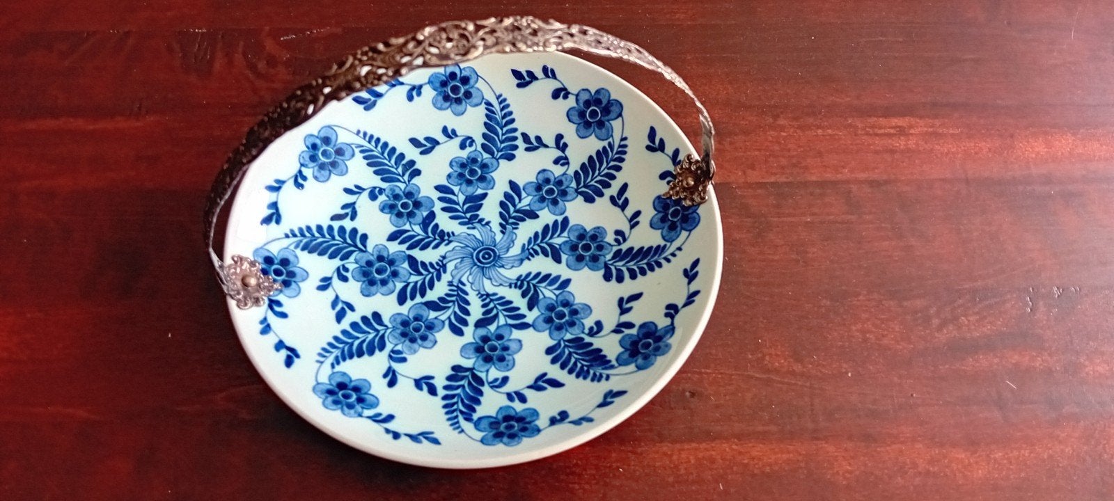Antieke Delfts Blauwe Schaal met Metalen Hengsel, Ophalen of Verzenden