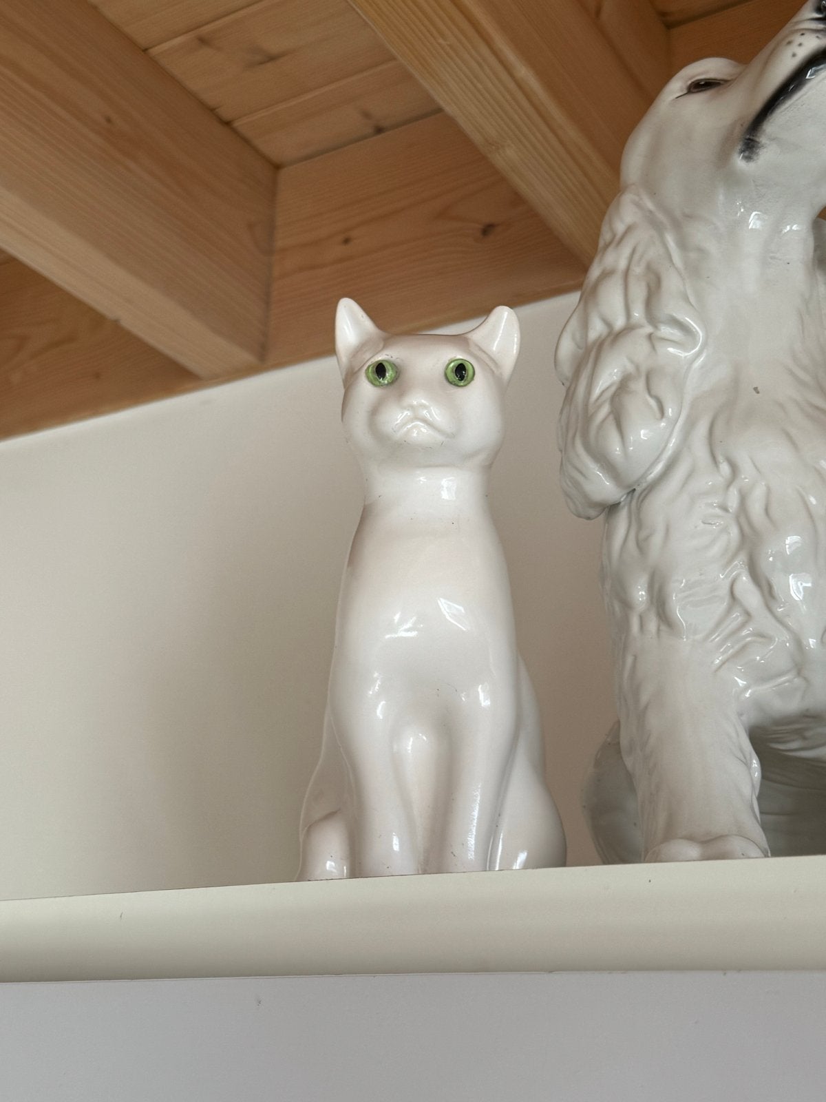 Vintage keramische porrsein? kat met groene ogen, Antiek en Kunst, Ophalen of Verzenden