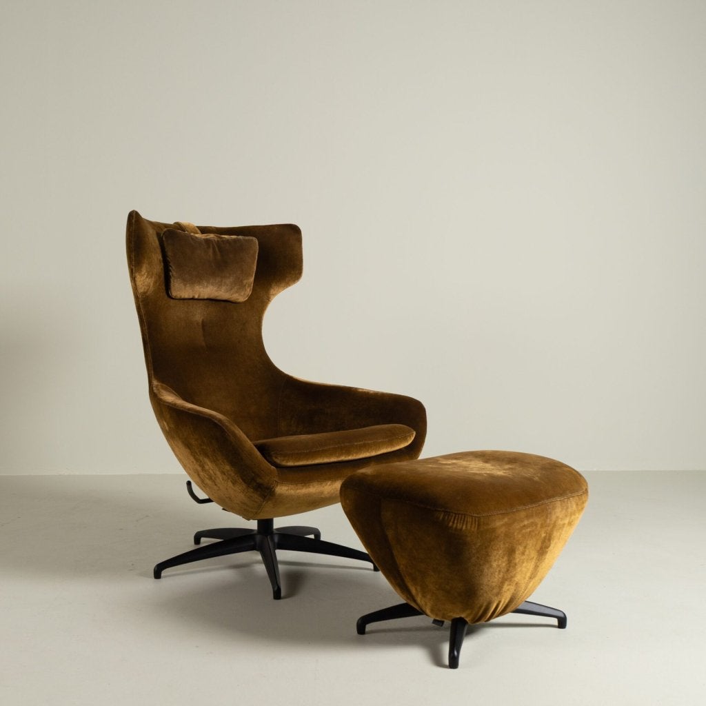 Leolux Caruzzo Plus Fauteuil Goudbruin Stof + Hocker, Huis en Inrichting, Leolux, Zo goed als nieuw, Niet ingevuld, Niet ingevuld
