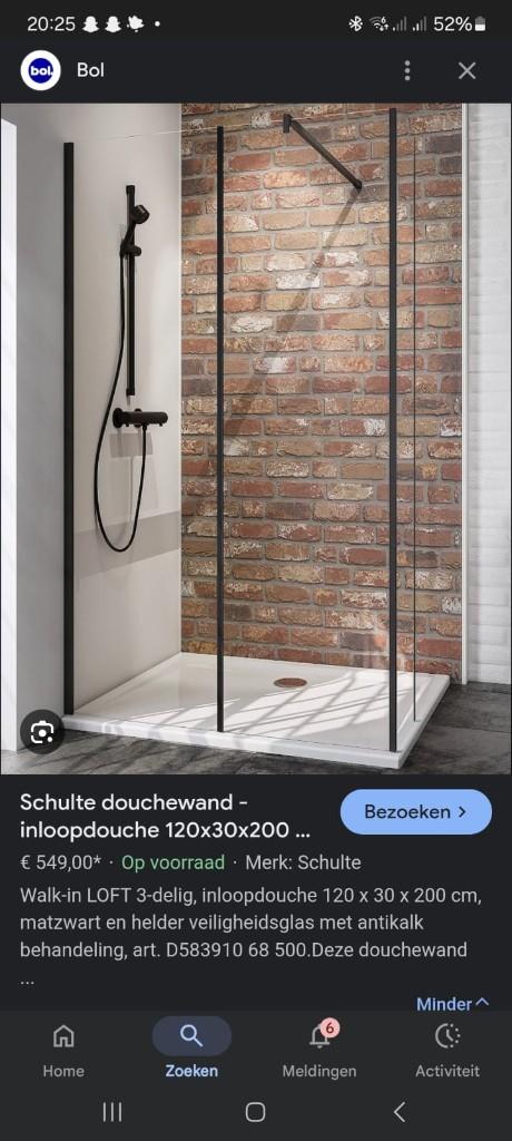 douchewand- inloopdouche Schulte nieuw., Ophalen, Nieuw, Glas, Douche