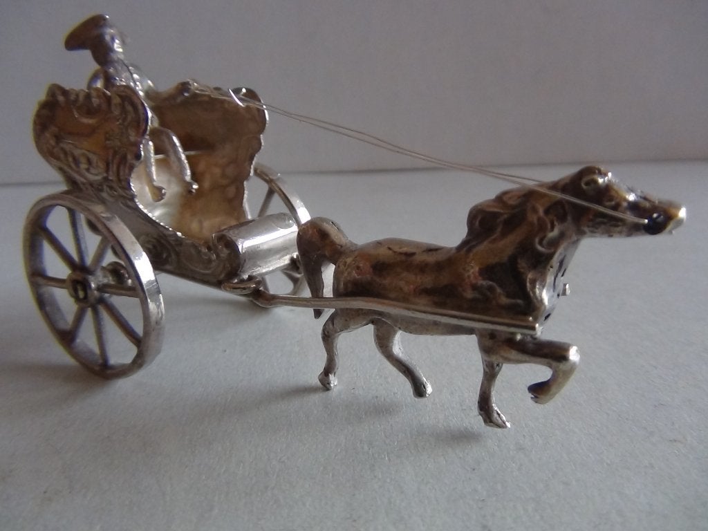 Miniatuur zilver Ej33 koets + paard zilveren miniaturen, Antiek en Kunst, Antiek | Goud en Zilver, Verzenden, Zilver
