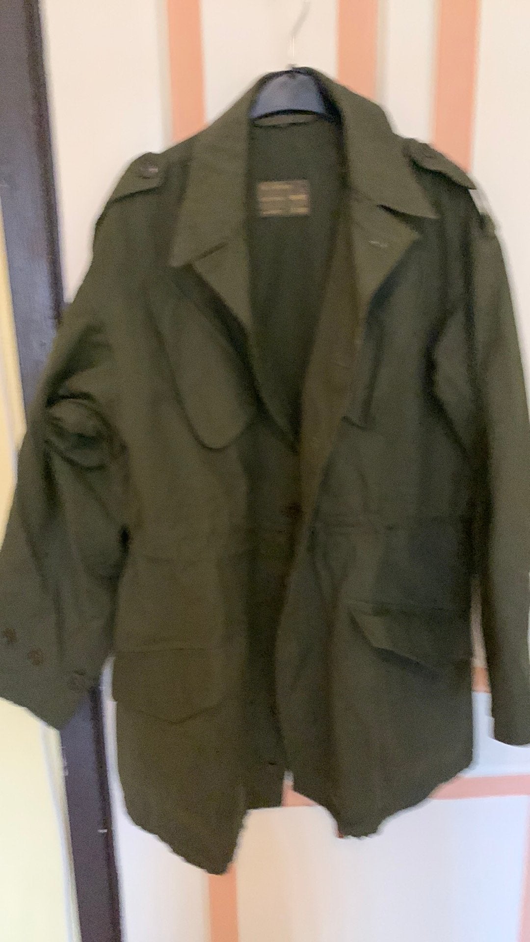 Vintage groene oerdegelijke heren legerjas., Ophalen, Landmacht, Nederland, Kleding of Schoenen