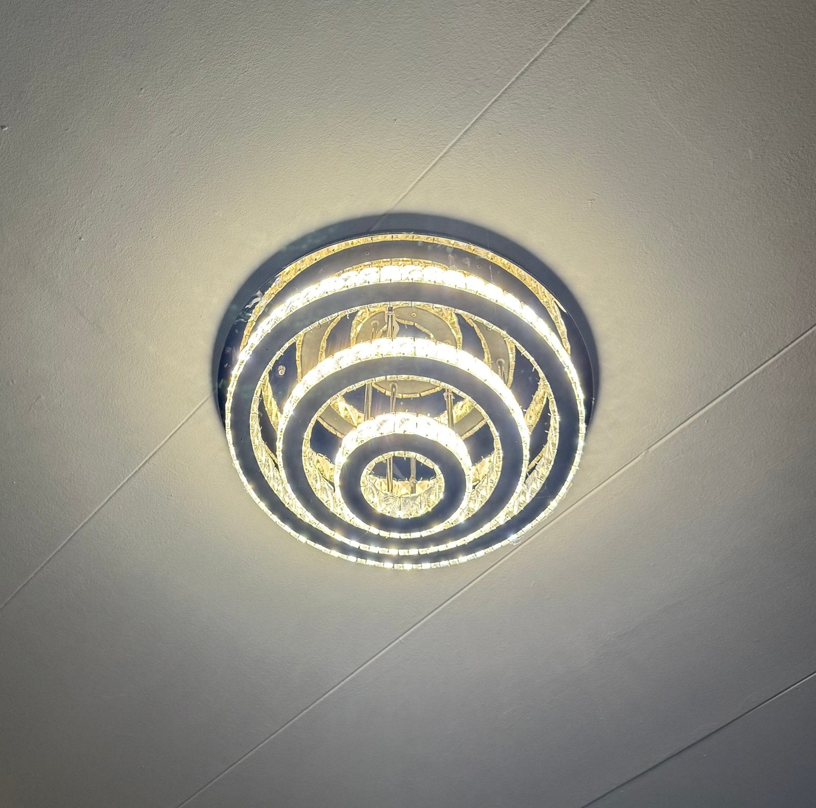 2x Moderne LED plafondlamp met kristal ringen, Ophalen, Gebruikt