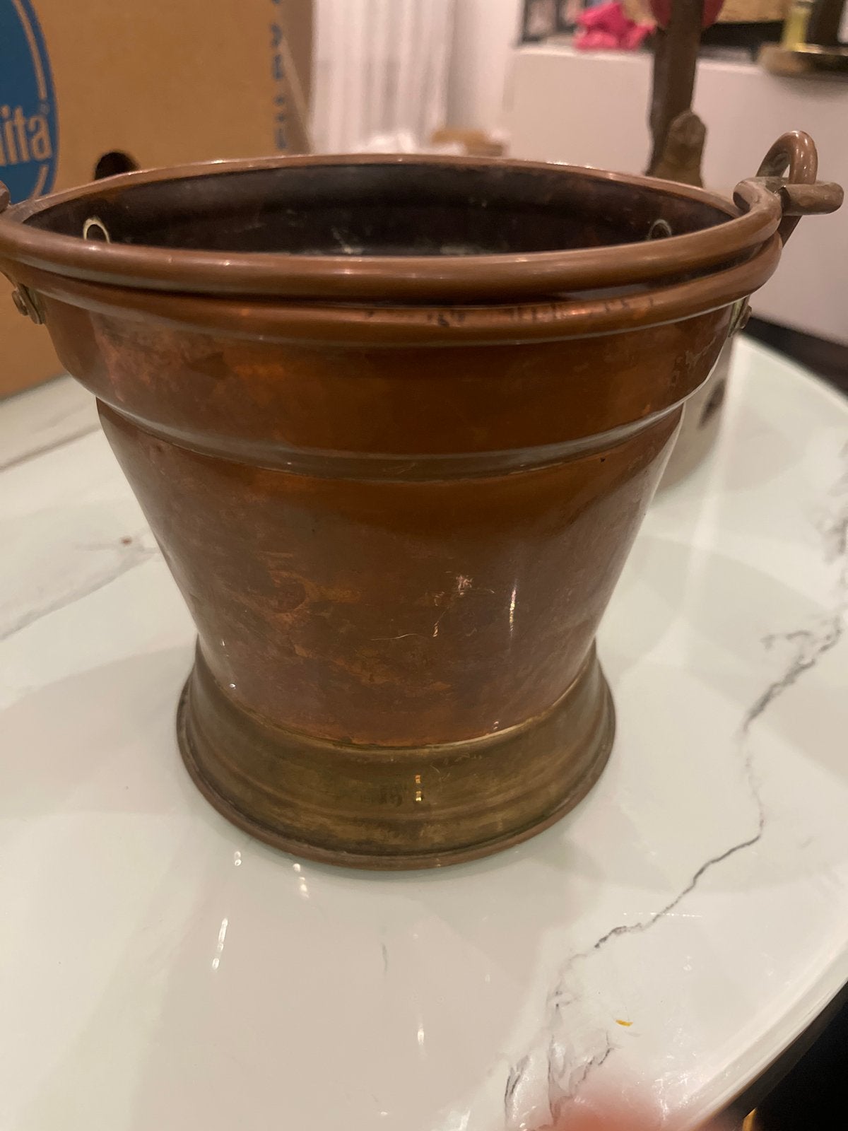 Antieke Koperen Emmer met Handvat, Antiek en Kunst, Antiek | Koper en Brons, Ophalen of Verzenden, Koper