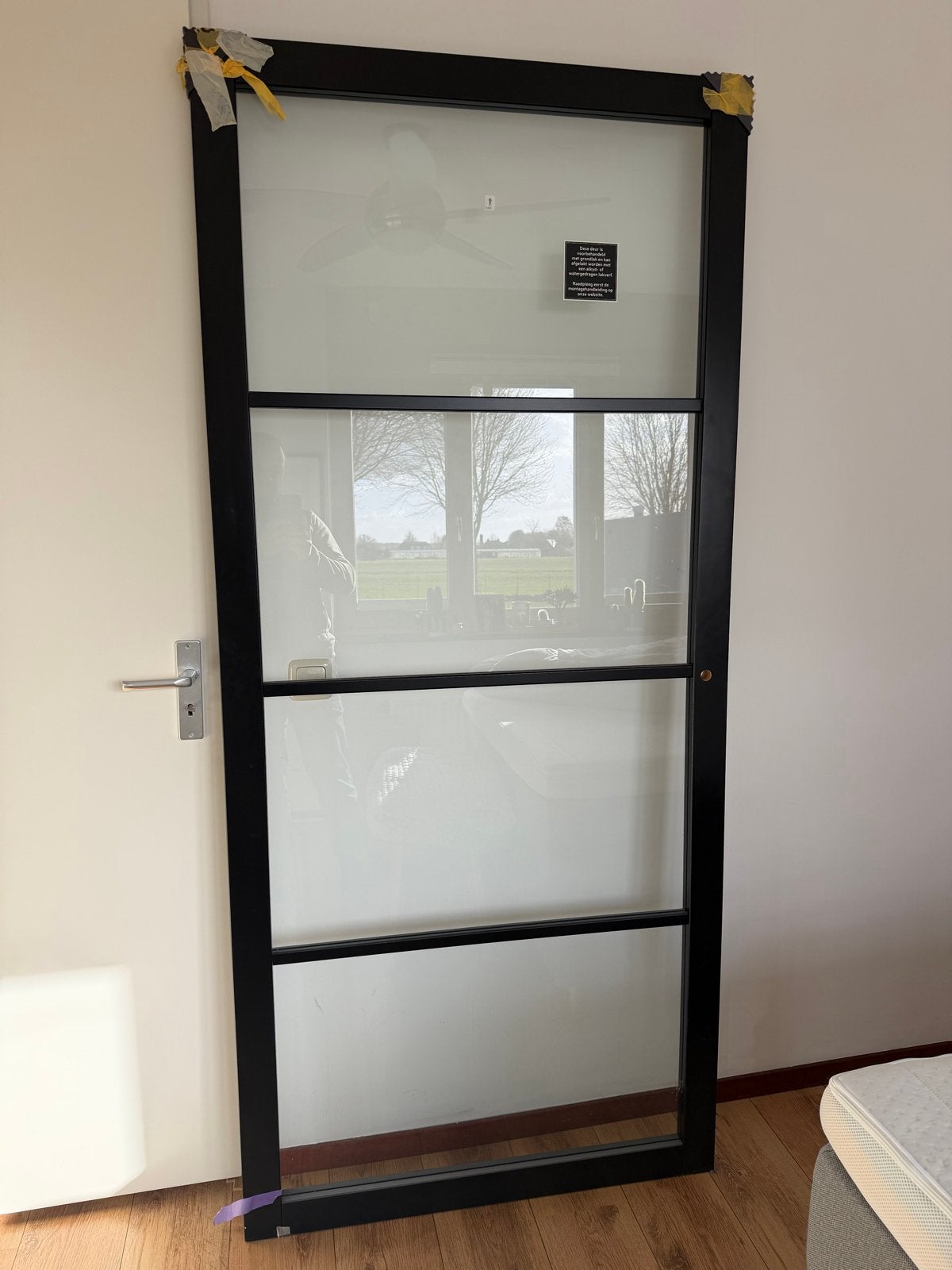 Staal look binnendeur met glas - Modern design- rechts, Ophalen, 80 tot 100 cm, Binnendeur, 200 tot 215 cm