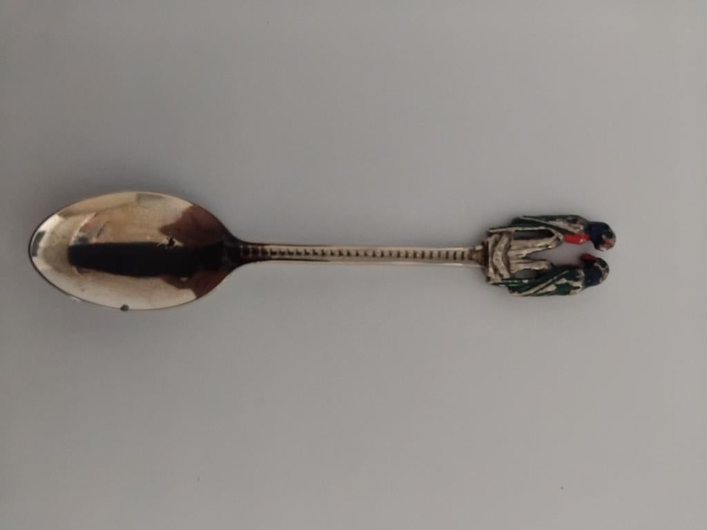 Verzilverde lepel met papegaaien decoratie, Ophalen of Verzenden