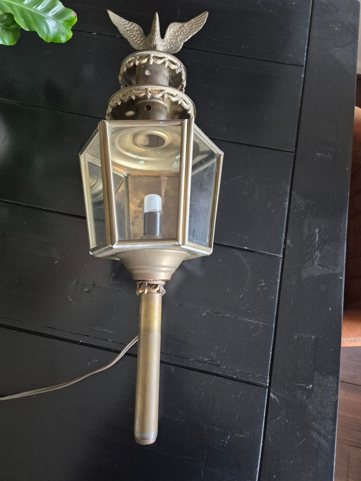 Antieke koperen lantaarn met adelaar decoratie, Ophalen of Verzenden