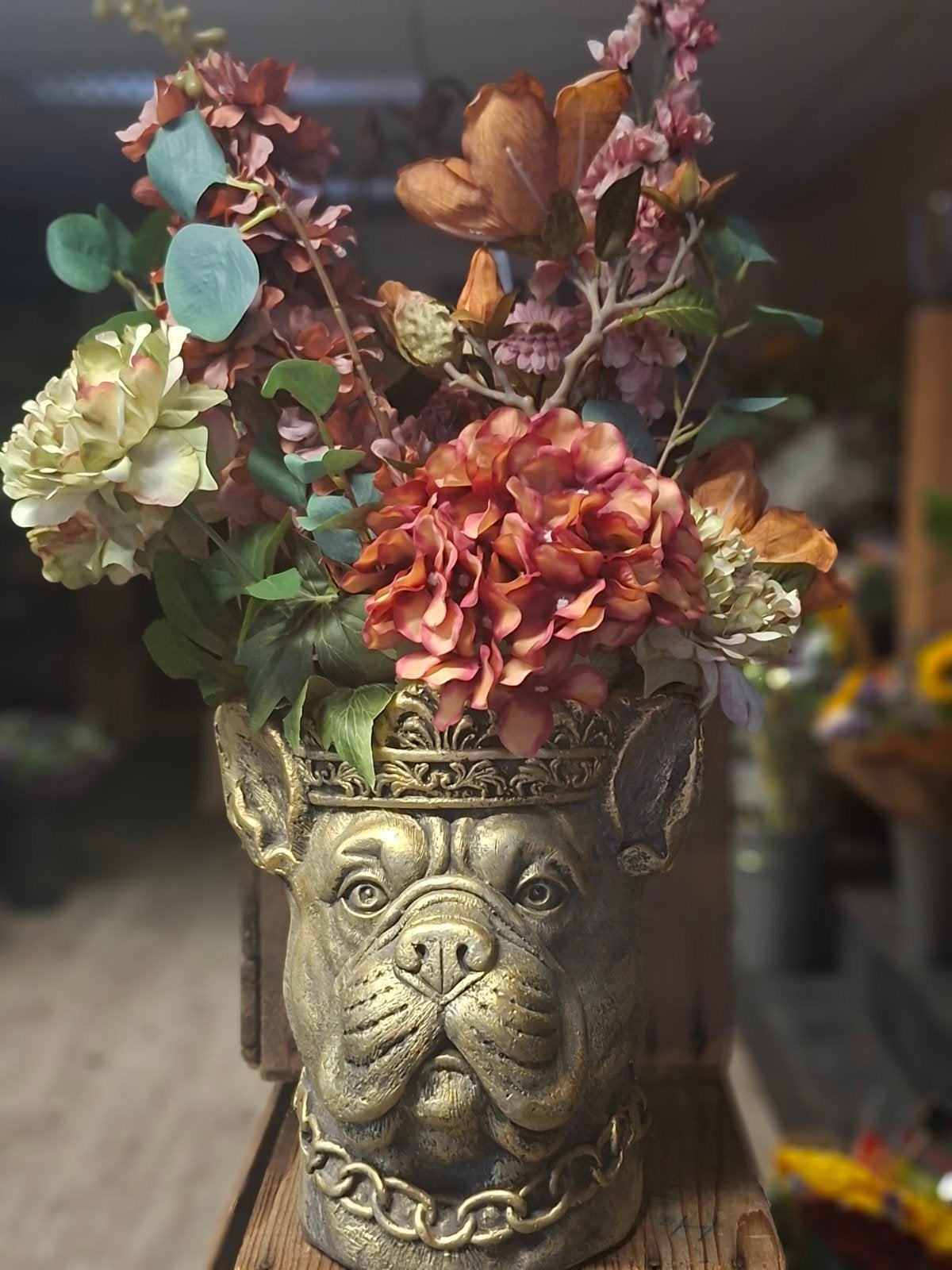 Gouden Bulldog Pot met Kunsttakken, Ophalen, Overige materialen, Inclusief decoratie, Nieuw