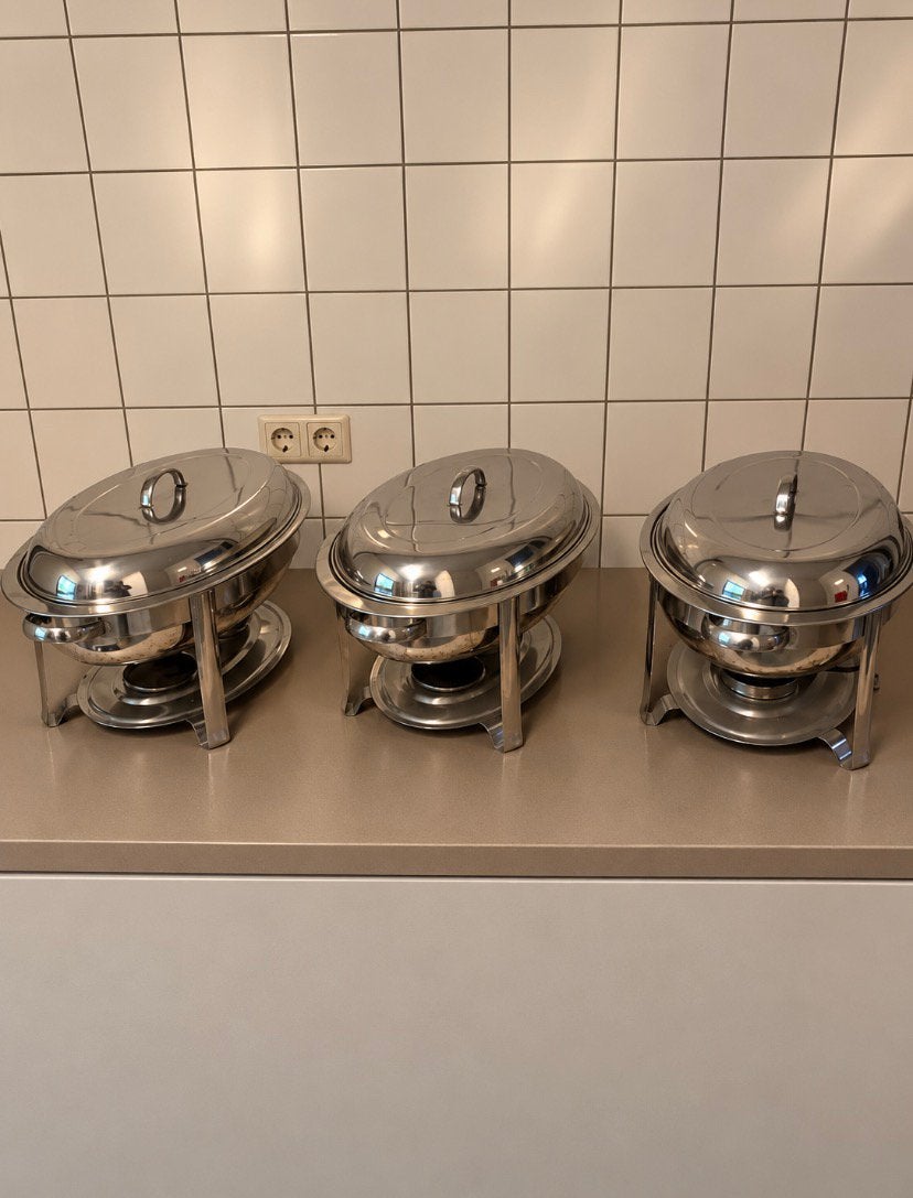 3 RVS Chafing Dishes / Warmhoudschalen, Huis en Inrichting, Ophalen, Gebruikt