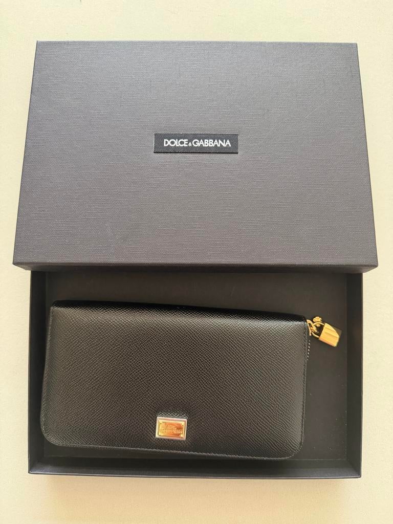 Dolce & Gabbana Leren Portemonnee Zwart met Gouden Rits, Sieraden, Tassen en Uiterlijk, Portemonnees, Zwart, Nieuw, Ophalen of Verzenden