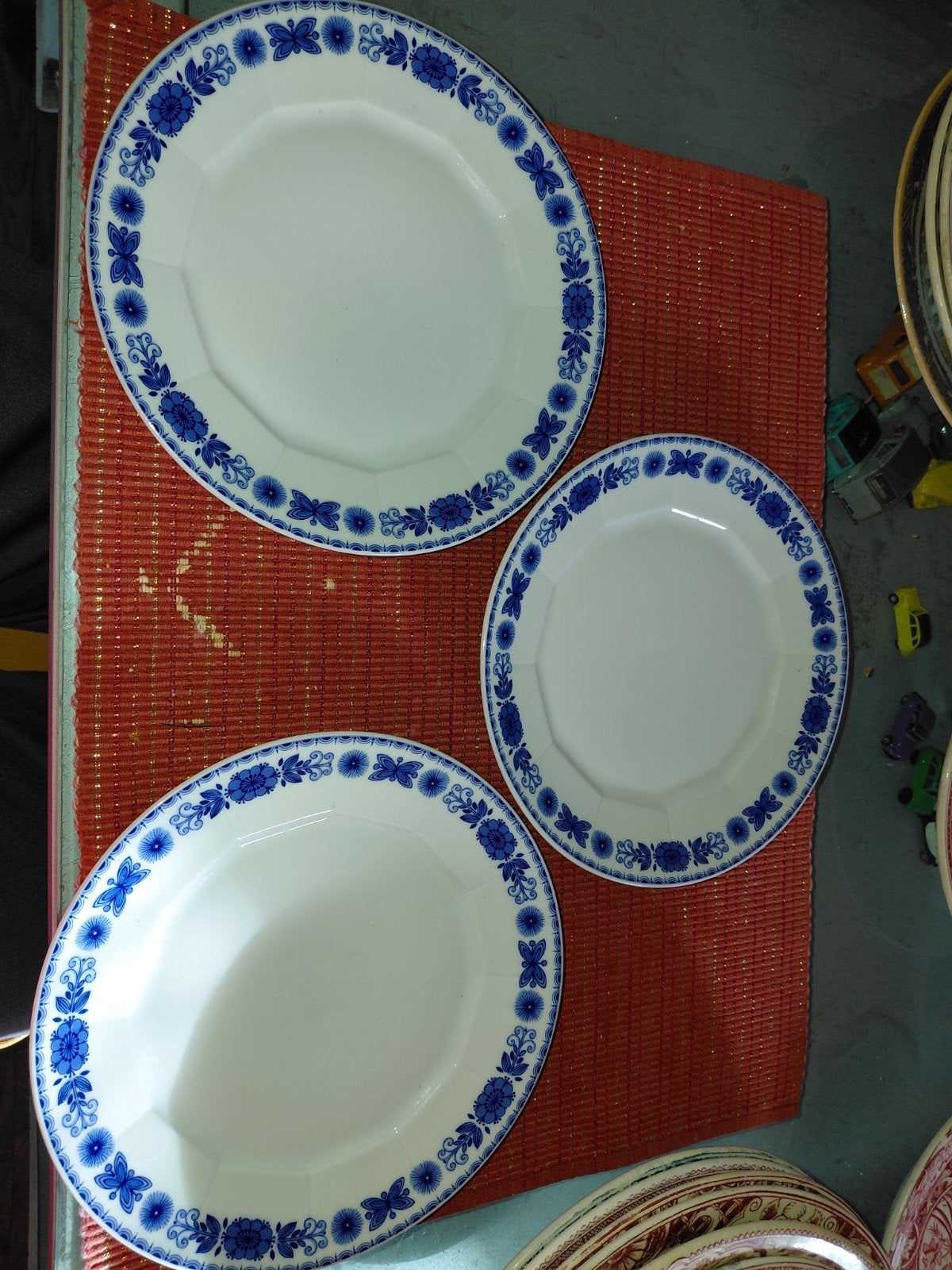 3x Mitterteich Bavaria borden, blauw bloemmotief, Ø 19,5 cm, Gebruikt, Overige merken, Vintage, Ophalen of Verzenden