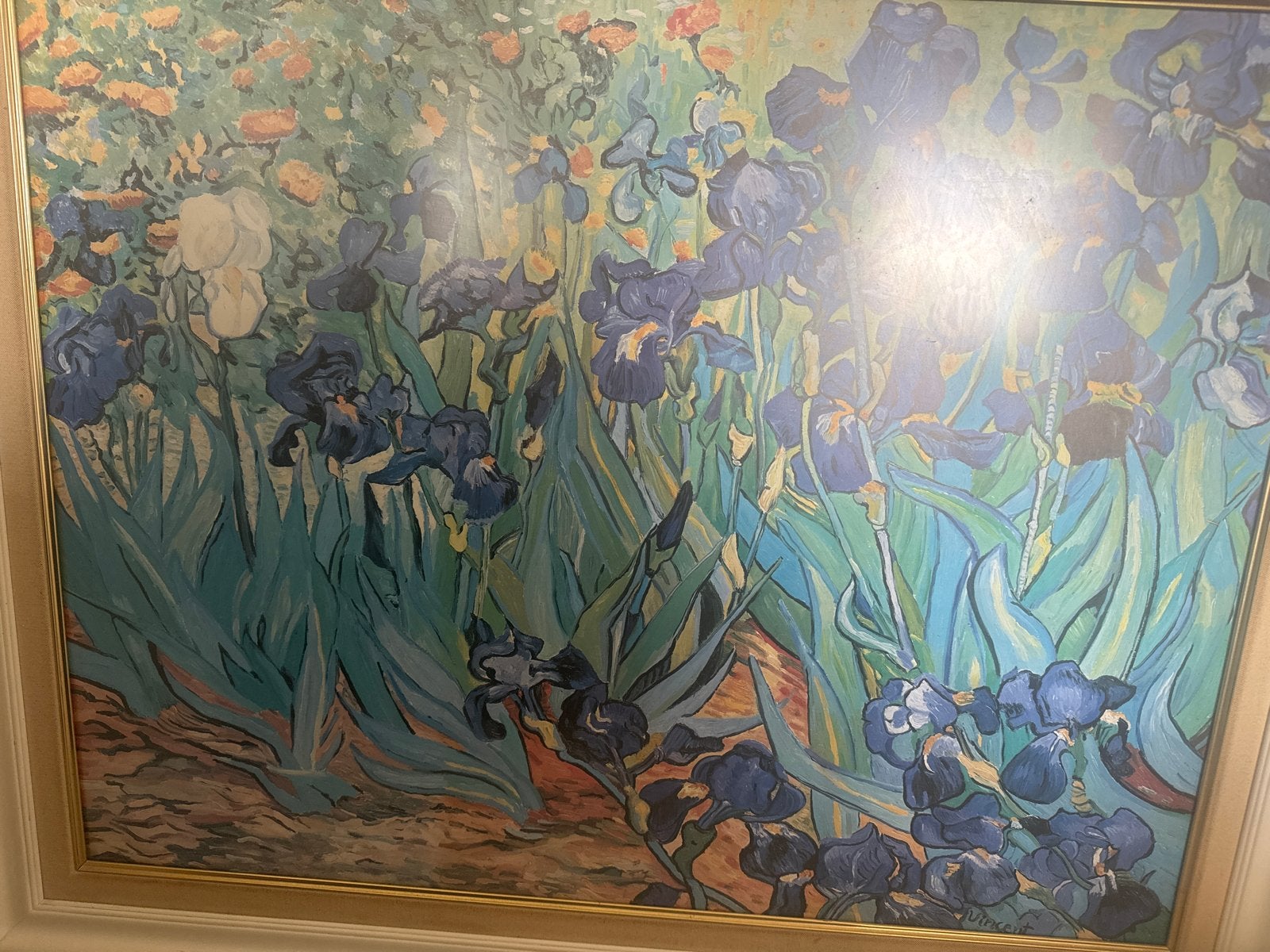 Reproductie van Van Goghs Irissen - Ingelijst, Bloemen, Doek, Impressionistisch, Ophalen of Verzenden