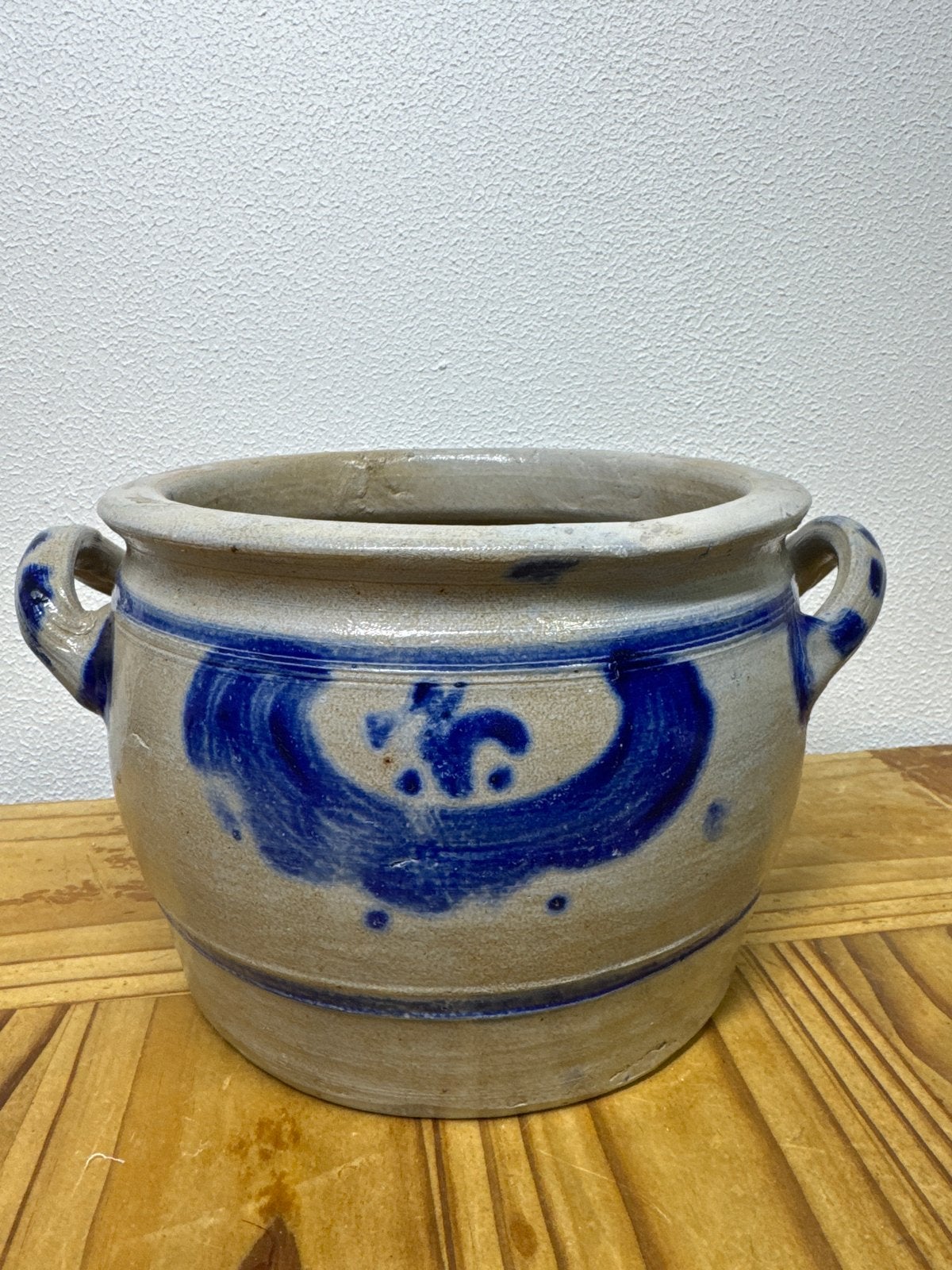 Antieke aardewerken Keulse pot met blauw decor, Ø 17 cm, Ophalen of Verzenden